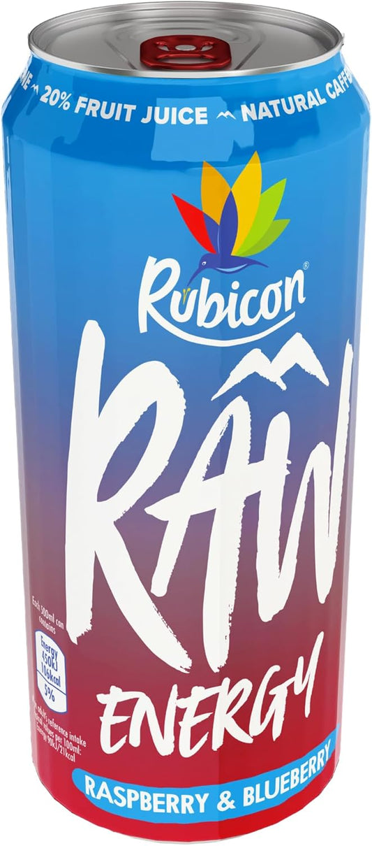 Rubicon RAW (Raspberry & Blueberry) 500ml Energy Drink, pack of 12
