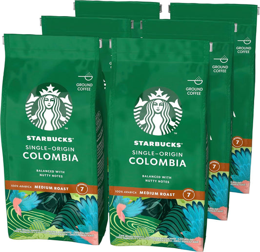 STARBUCKS Single-Origin Colombia, Medium Roast, Ground Coffee 200g (Pack of 6)