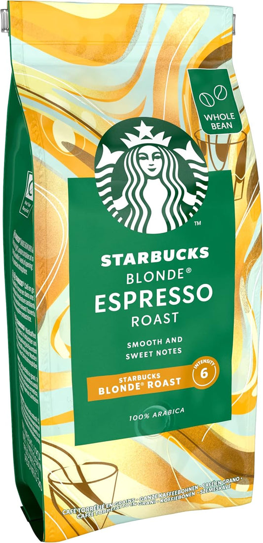 STARBUCKS Blonde Espresso Roast, Blonde Roast, Whole Bean Coffee 200g (Pack of 6)