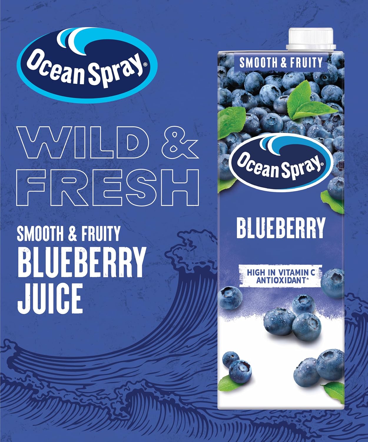 Ocean Spray Blueberry Juice Drink - 1L - Rich in Vitamin C - Naturally Sweetened Fruit Juice - High in Antioxidants - No Artificial Colours or Flavours (Pack of 4)