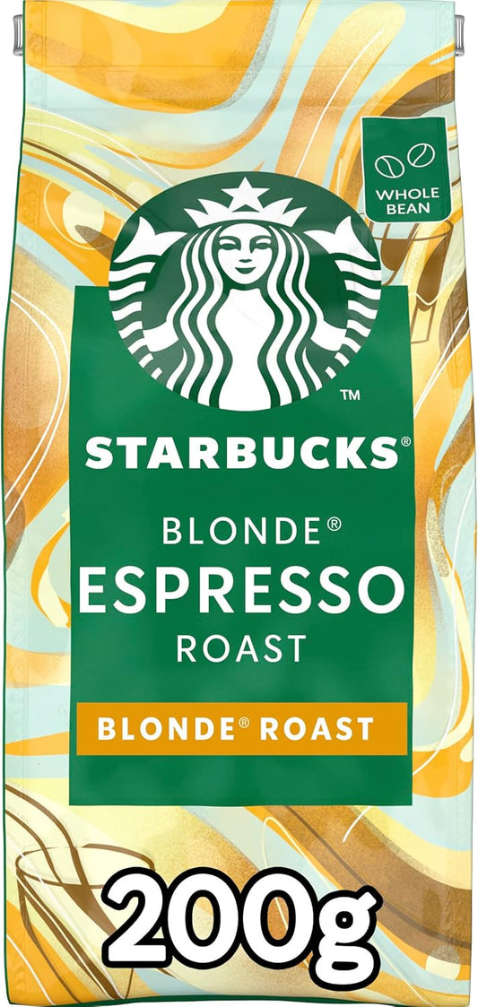 STARBUCKS Blonde Espresso Roast, Blonde Roast, Whole Bean Coffee 200g (Pack of 6)